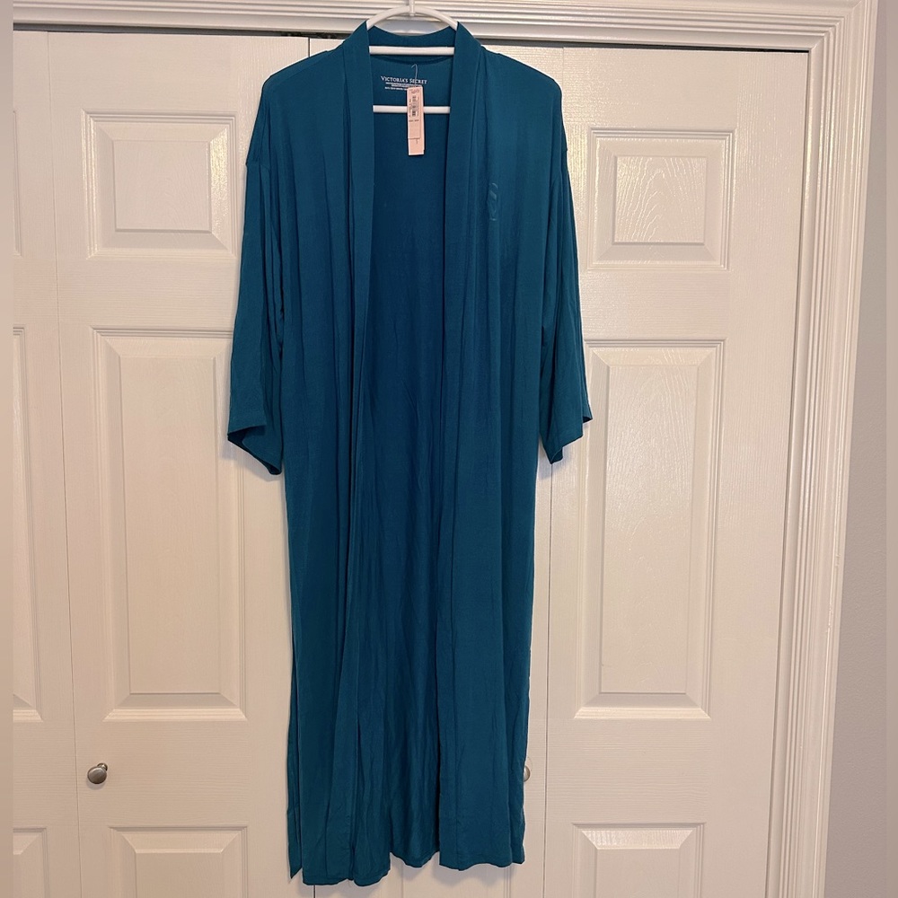 Victoria’s Secret Robe S/XS Soft Wrap Teal Blue Midi Length Lightweight NWT